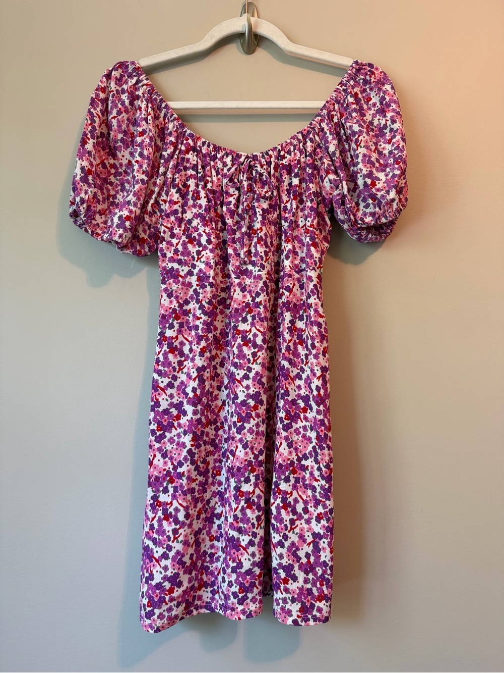 Faithfull The Brand Purple Ditsy Floral Puff Sleeve Mini Dress Sz S VGUC